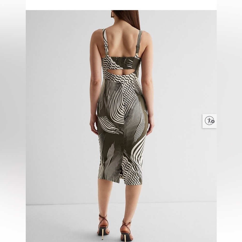 Express Abstract Olive & White Sexy Cutout Midi Dress 8/10 - Picture 4 of 13